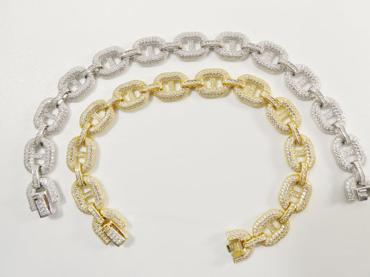 7 inch / 8 inch puff mariner real 925 sterling silver 14k gold color finish bracelet