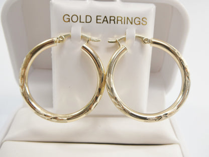 10k Real Solid Yellow Gold Diamond Cut Hoop Earrings