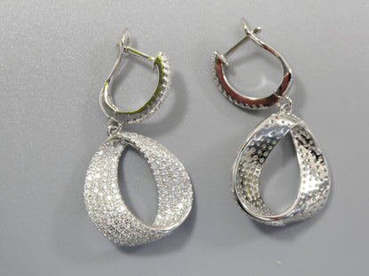Real 925 Sterling Silver Micro Pave Setting 14k White Gold Color Finish Drop Earrings