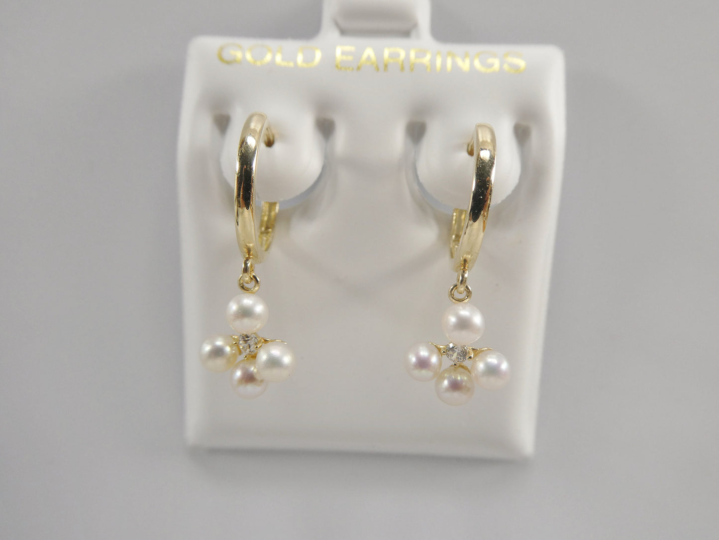 10k real yellow gold pearl dangle plain huggie earrings