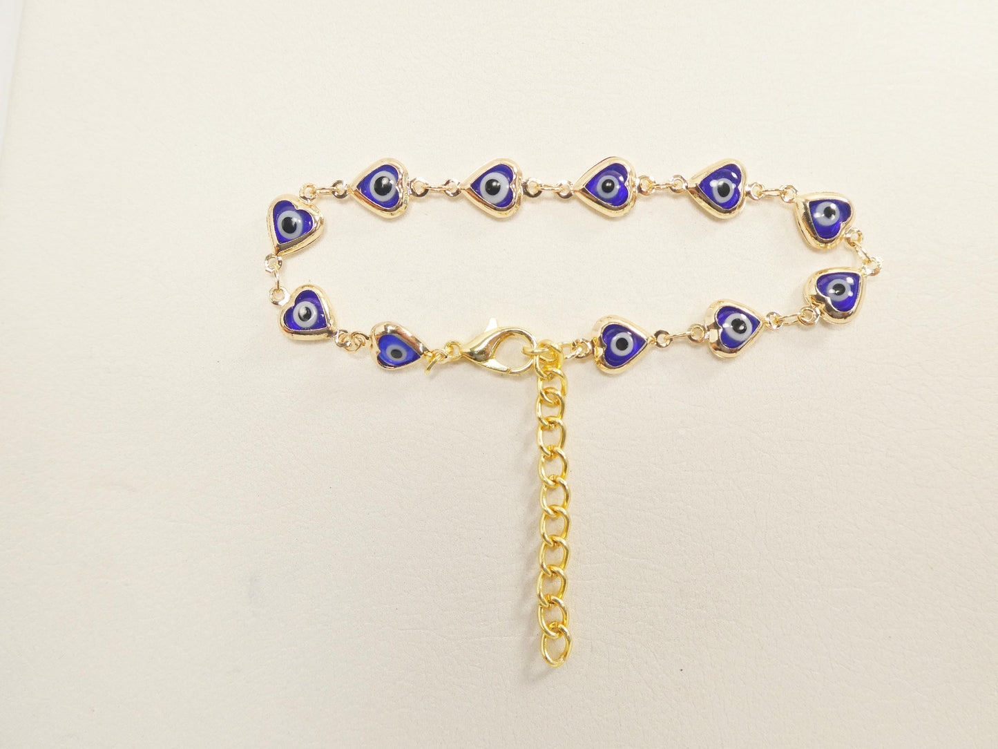 6.5 inch plus extension evil eye 14k gold filled heart blue color bracelet