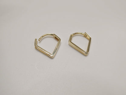 Real 10k Solid Yellow Gold Designer Plain Triangle Polish Hoop Huggie Earrings
