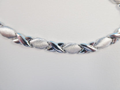 14k White Gold Color Tone Necklace XoXo Satin Finish Over Real 925 Sterling Silver