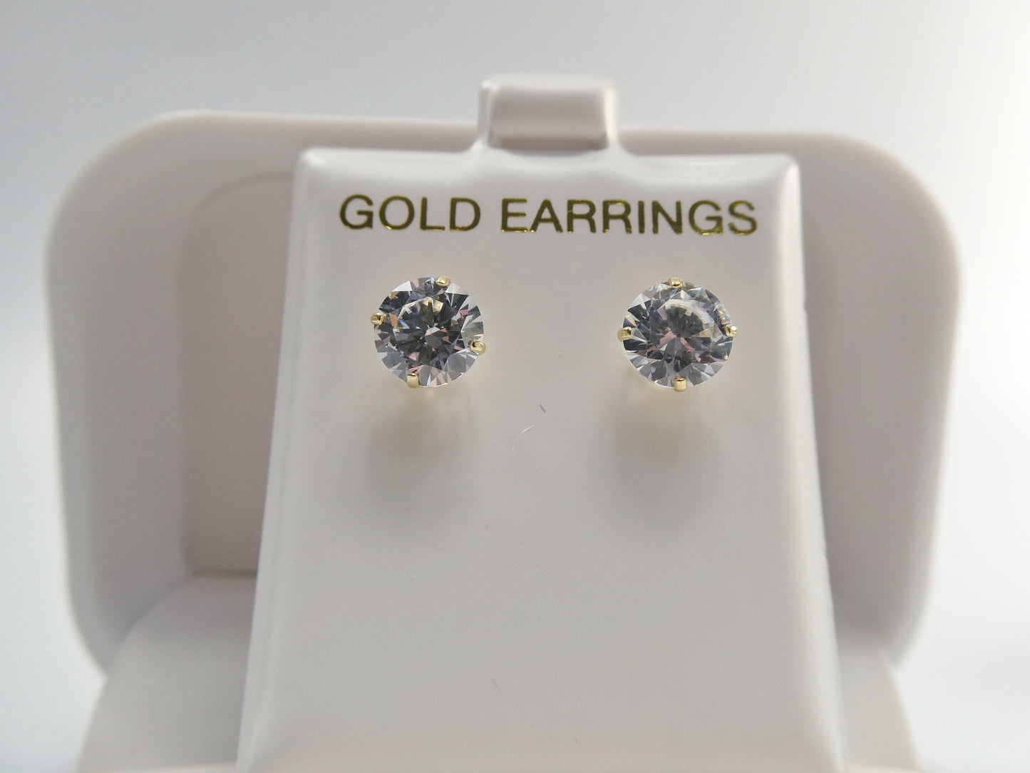 10k solid yellow gold screw post round stone cz stud basket earrings