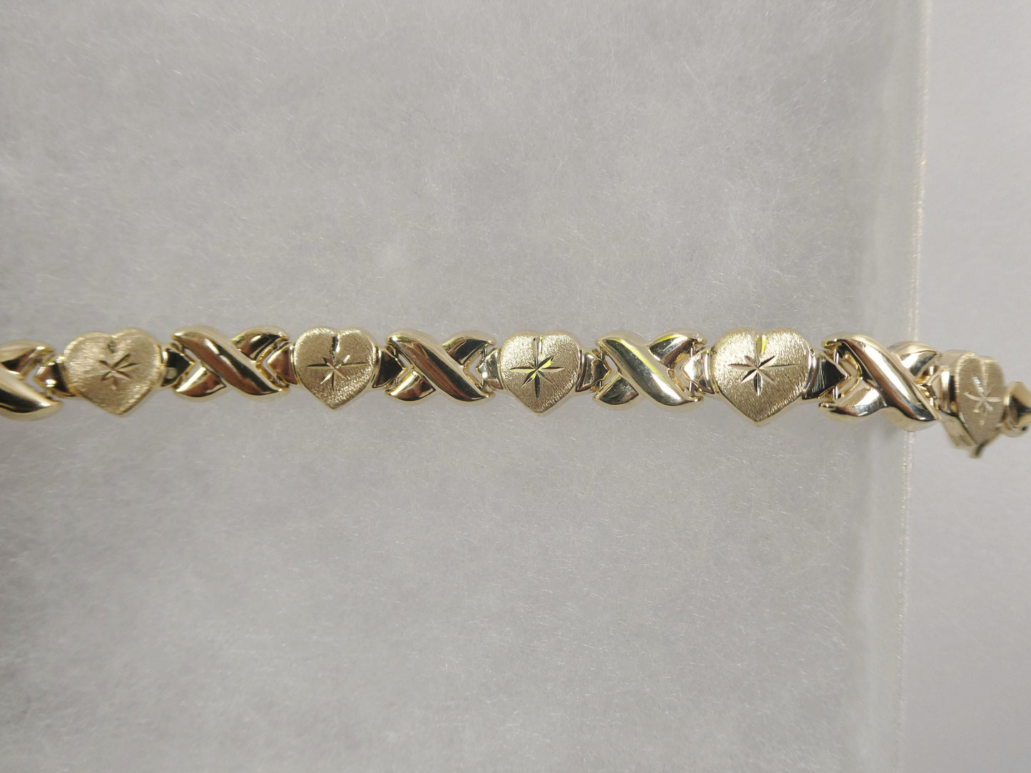 10k Yellow Gold X and Heart Bracelet - Two Tone Stampato Design