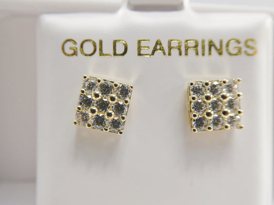 real 10k solid yellow gold square push post stud earring