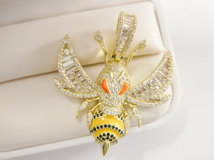 Real Solid 925 Sterling Silver Large Honey Bee Pendent