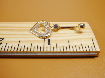 14k Real Solid Yellow Gold Heart Dangling Belly Ring
