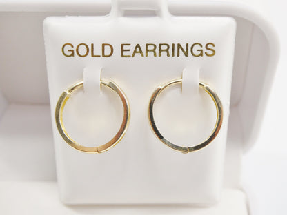 Real 10k Solid Yellow Gold Plain High Polish 15mm Hoop Huggie Earrings