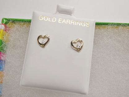 Real 10k Solid Yellow Gold Heart Push Post Earrings