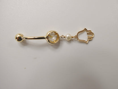14k Real Solid Yellow Gold Mother of Pearl Turtle Belly Button Ring Piercing