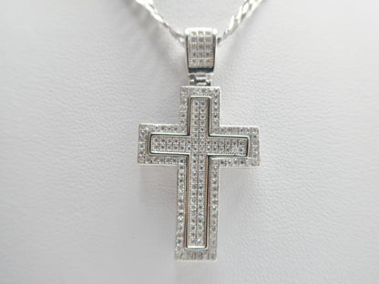 Real 925 Sterling Silver 22 Inch Flat Chain and Moissanite Cross Pendent Charm