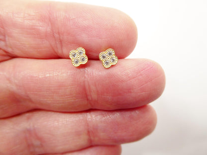 Real 10k Solid Yellow Gold Small Flower Push Post Stud Earrings