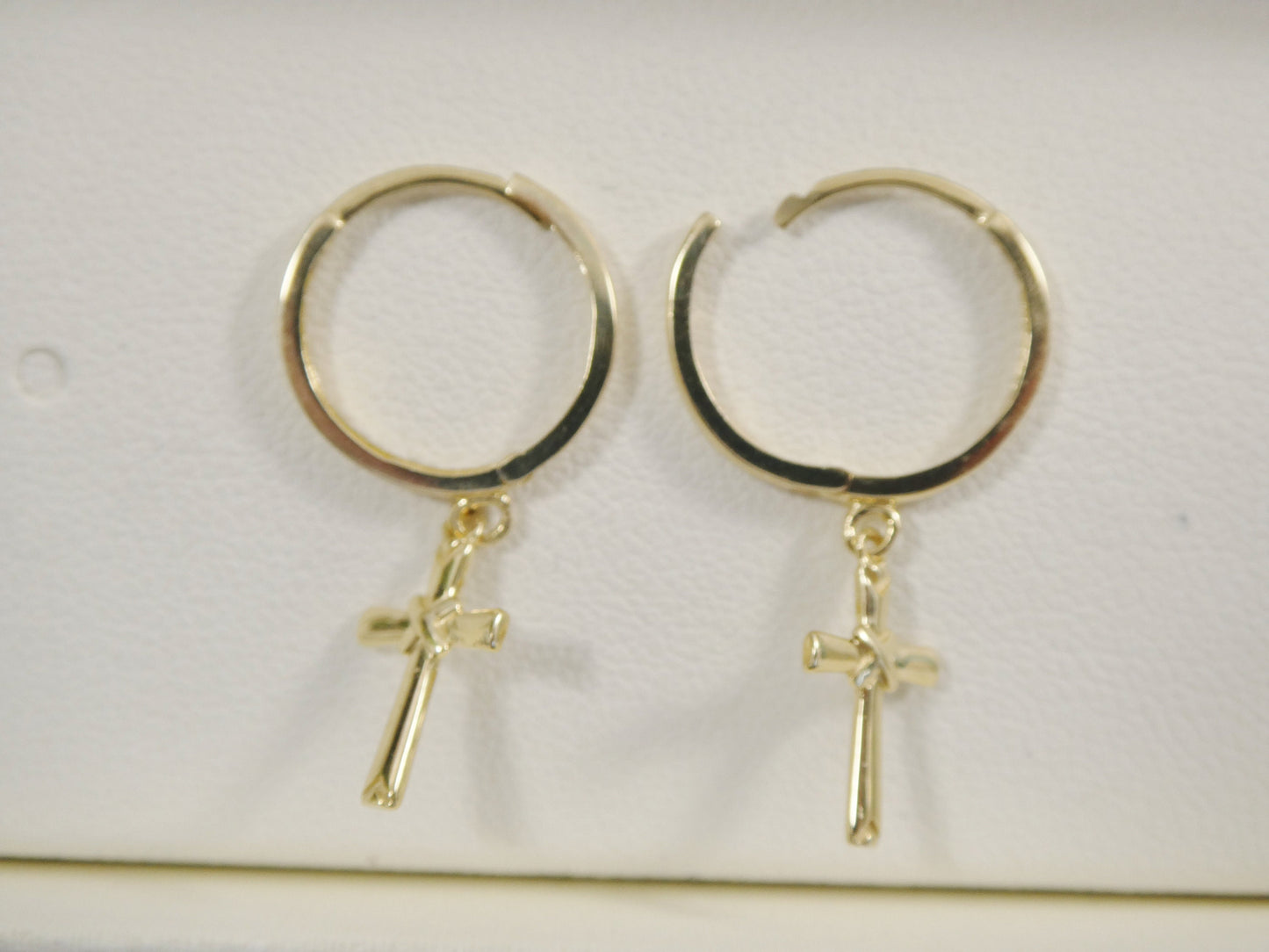 real 10k solid yellow gold hoop huggie dangle plain cross earrings