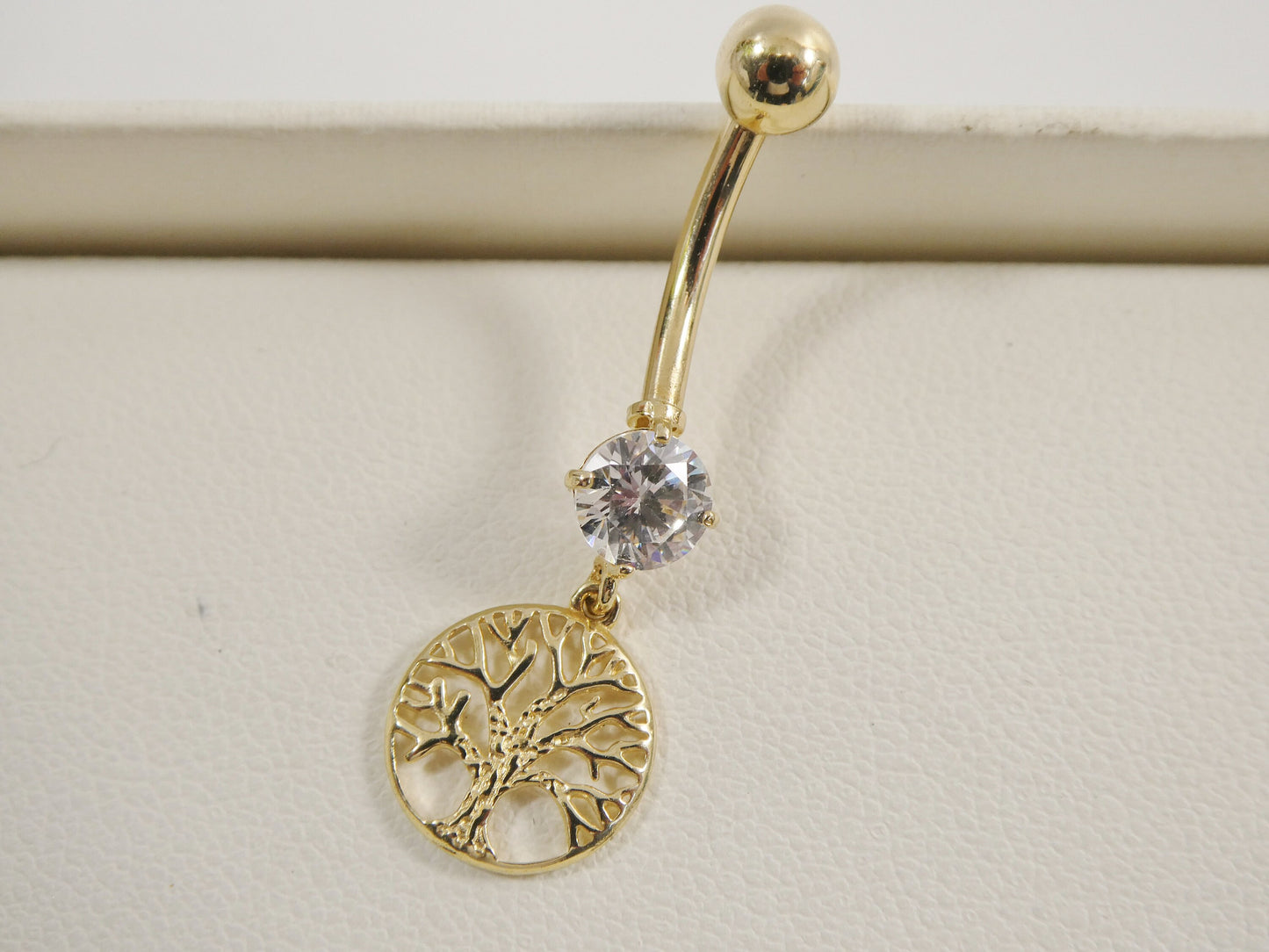 14k real solid yellow gold dangling tree of life belly button ring piercing