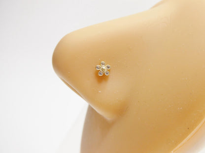 14k Real Solid Yellow Gold Flower Nose Rings