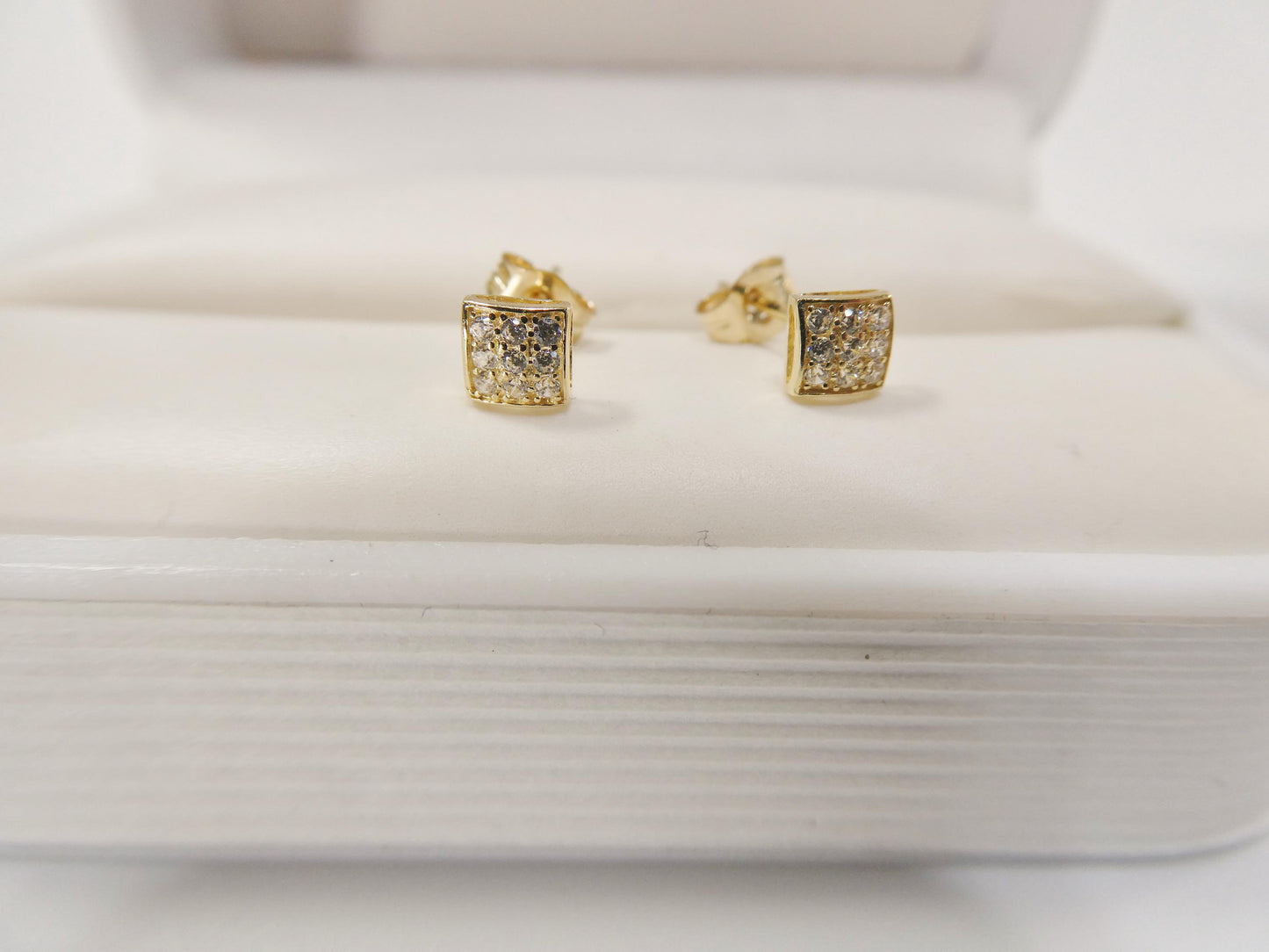 real 10k solid yellow gold puff square push post stud earring