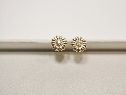 Real 10k Solid Yellow Gold Floral Push Post Earrings