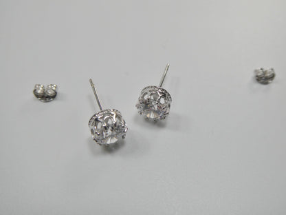 Real 10k Solid Yellow Gold Crown Style Push Post Circle Stud Earrings