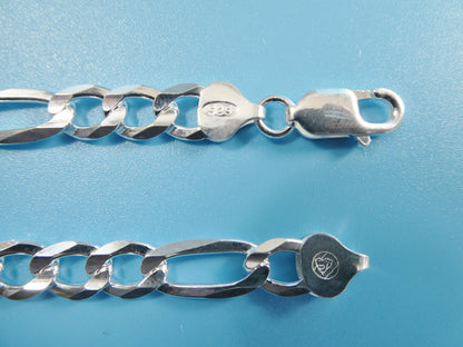 Real 925 Sterling Silver 7.5mm Italian Concave Figaro Solid Chain Lobster Lock Clasp