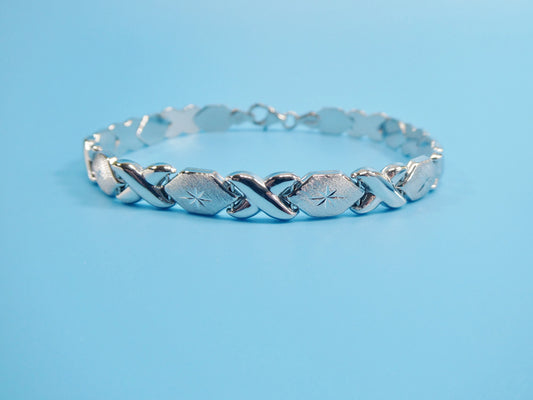 8 inch xoxo stampato bracelet 14k white gold color finish over real 925 sterling silver