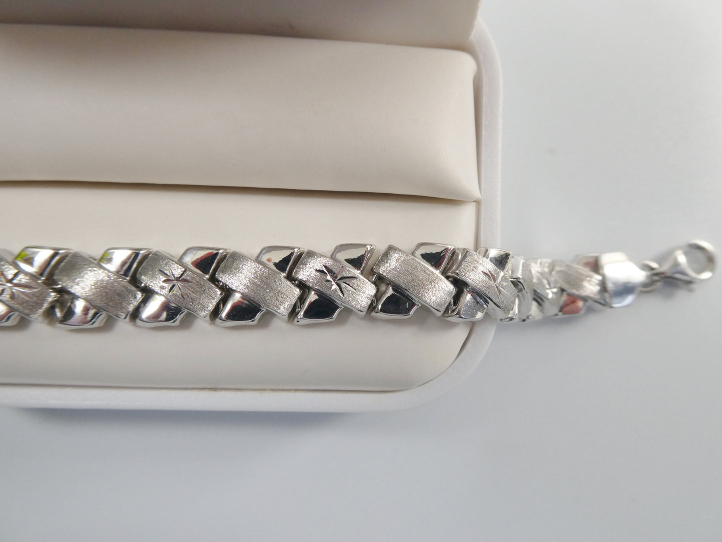 Sterling Silver X Link Necklace Bracelet Set - White Gold Tone