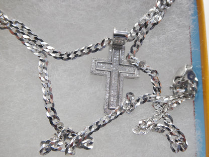 Real 925 Sterling Silver 22 Inch Flat Chain and Moissanite Cross Pendent Charm