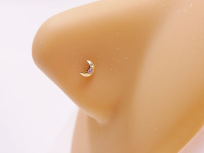 14k Real Solid Yellow Gold Moon L-Shape Nose Ring