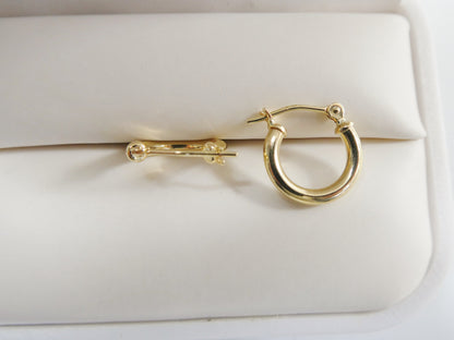 Real 10k Solid Yellow Gold Plain Polish Hoop 12mm Tube Earrings