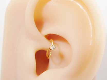 14k Real Solid Yellow Gold CZ Hoop Earring Cartilage Daith Ring Piercing