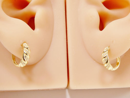 real 10k solid yellow gold designer hoop huggie earrings