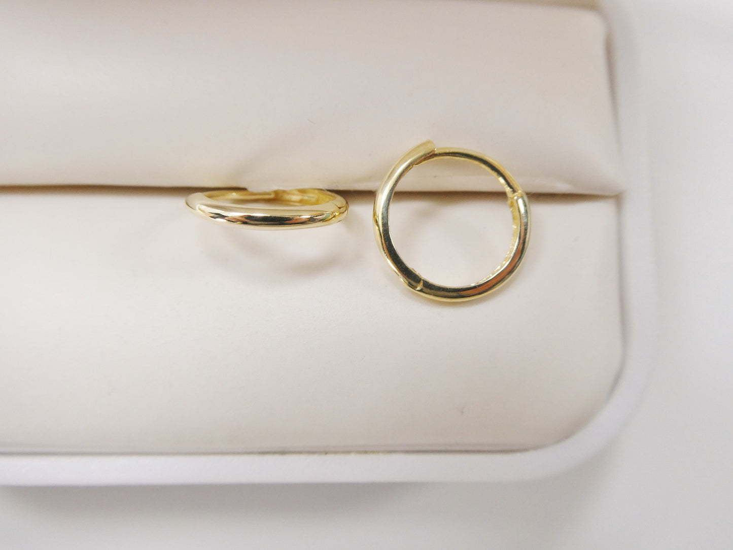 real 10k solid yellow gold 13mm plain hoop huggie earrings