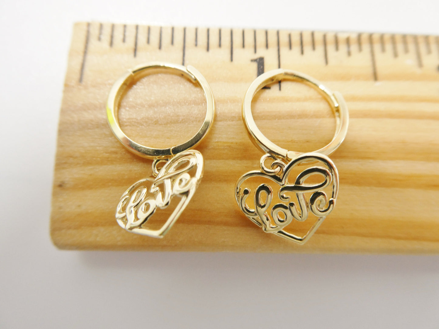 10k Yellow Gold Love Heart Hoop Earrings