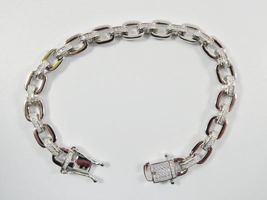 8mm real 925 sterling silver 7/ 8 inch solid paperclip bracelet 14k white gold finish