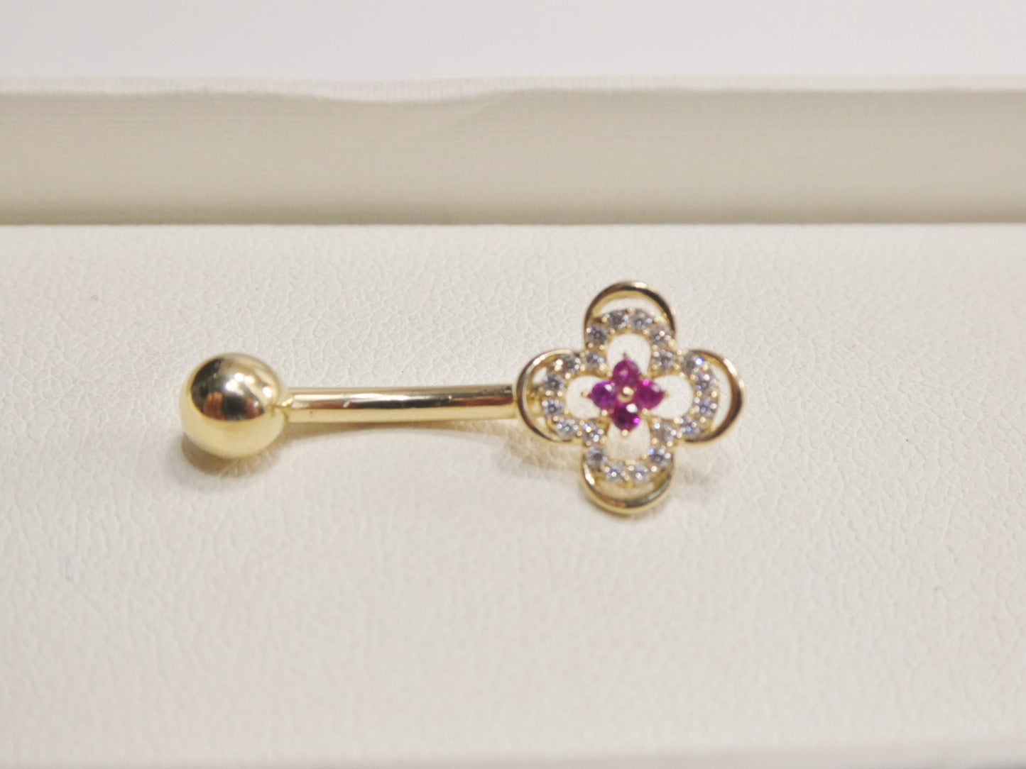 14k real solid yellow gold flower belly button ring piercing