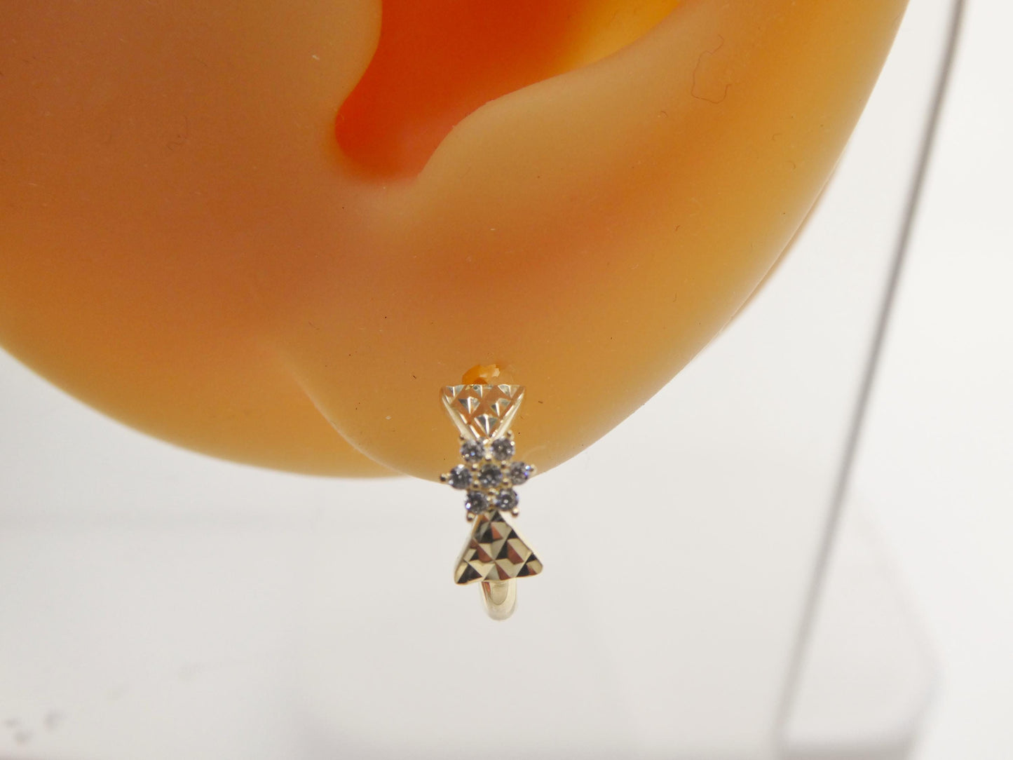 real 10k solid yellow gold designer bow flower hoop huggie earrings