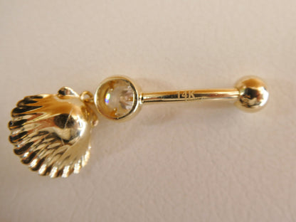 14k Real Solid Yellow Gold Freshwater Pearl Shell Belly Button Ring Piercing