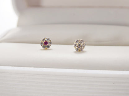 14k Real Solid Yellow Gold Round Flower Stud Nose Ring