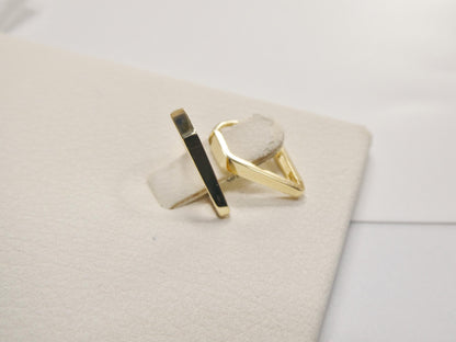 Real 10k Solid Yellow Gold Designer Plain Triangle Polish Hoop Huggie Earrings