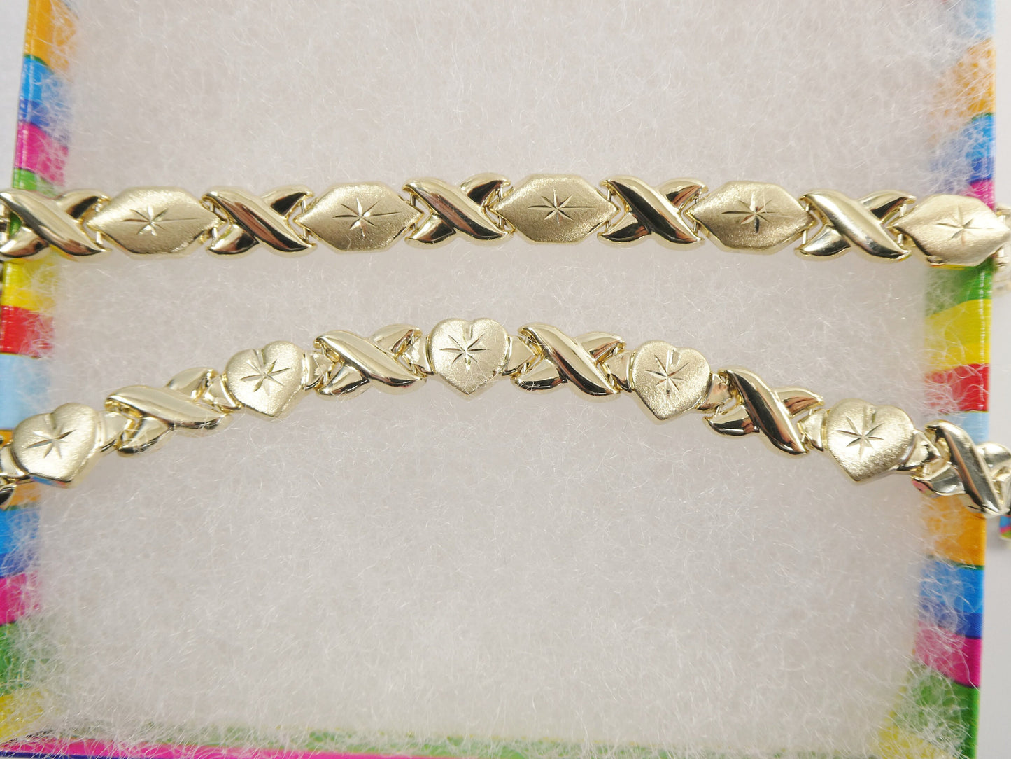 real 10k solid yellow gold xoxo hugs and kisses 7 inch and 8 inch stampato bracelet