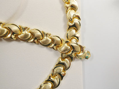 Real 925 Sterling Silver Large Stampato Set Necklace and Bracelet 14k Gold Color Finish