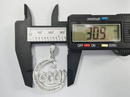 Real 925 Sterling Silver Large Muslim Allah Pendent Baguette Stone Charm