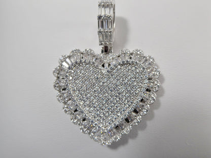 Real 925 Sterling Silver Full Stone Setting Large Heart Pendent