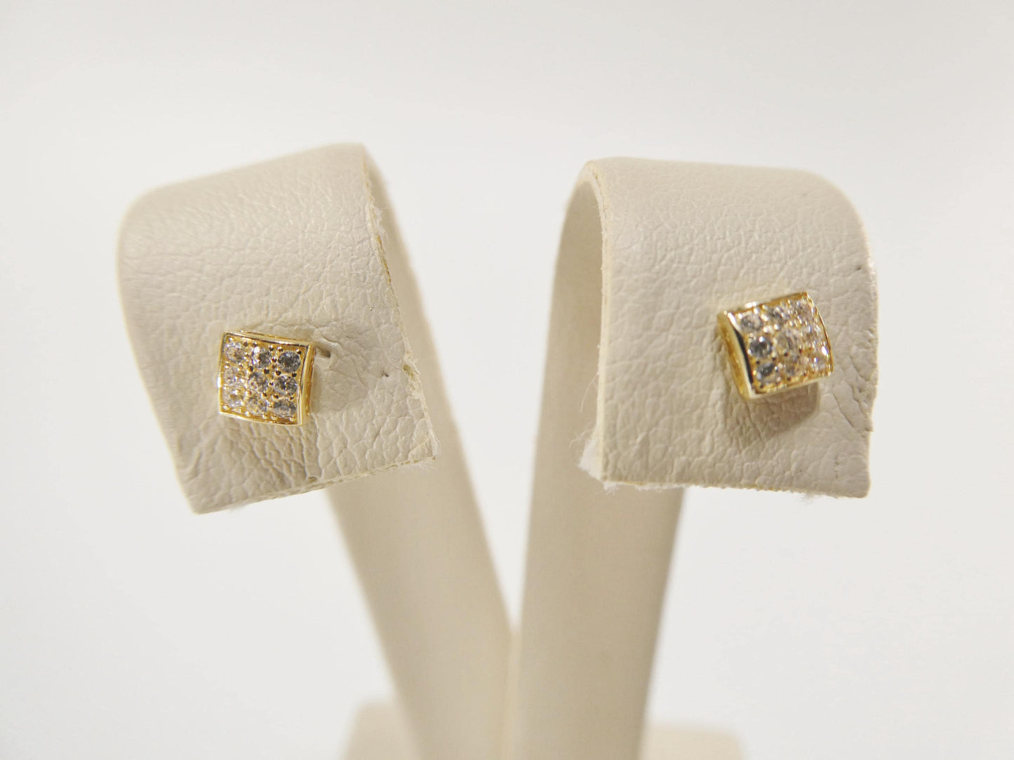 real 10k solid yellow gold puff square push post stud earring