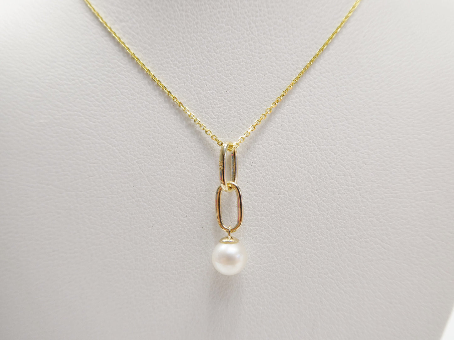 14k real solid yellow gold freshwater pearl pendent and cable necklace