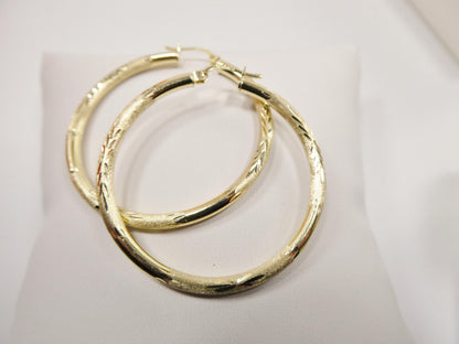 10k Real Solid Yellow Gold Diamond Cut Hoop Earrings