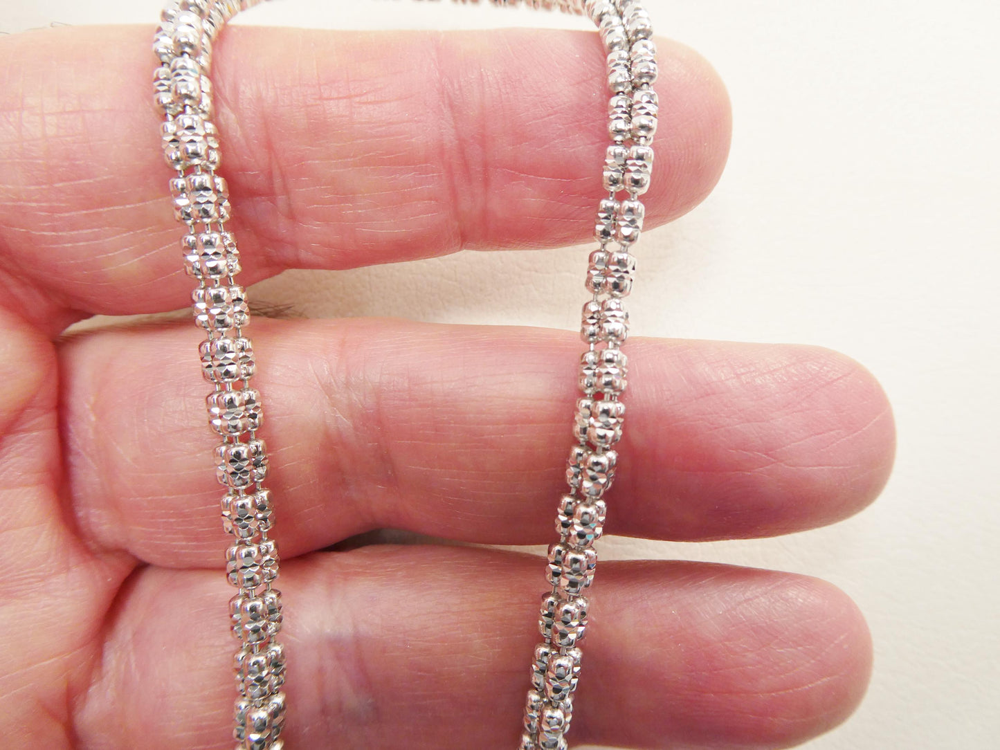 real 925 sterling silver 2 line flat diamond cut ice link chain necklace