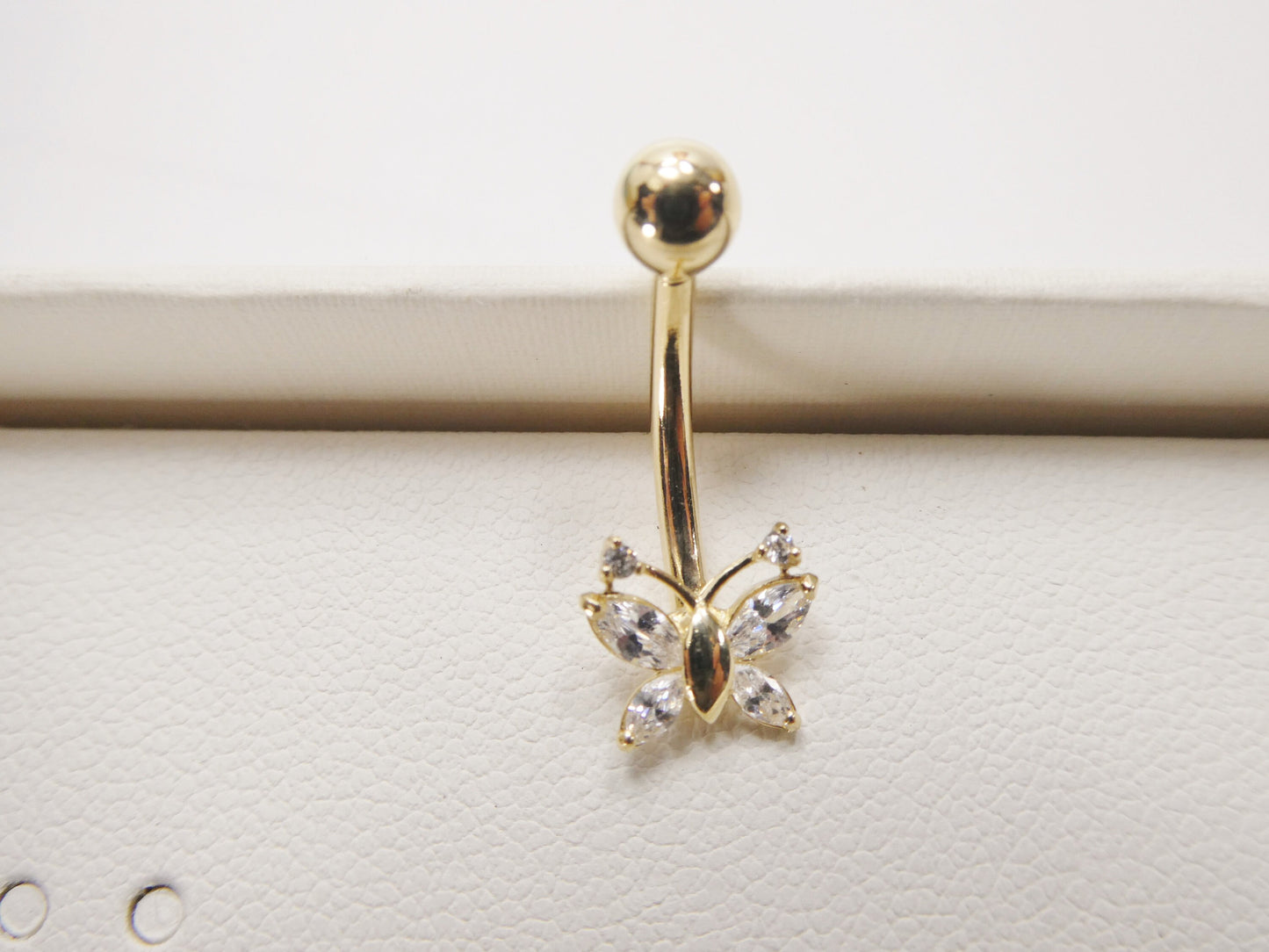 14k real solid yellow gold butterfly belly button ring piercing