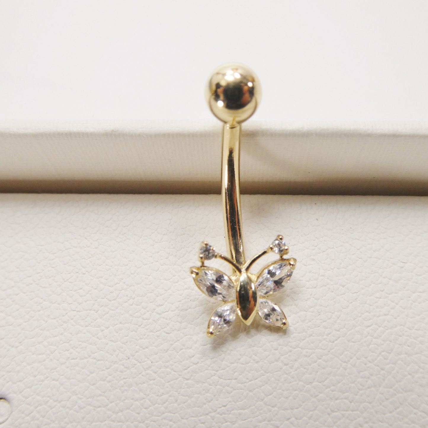14k Real Solid Yellow Gold Butterfly Belly Button Ring Piercing