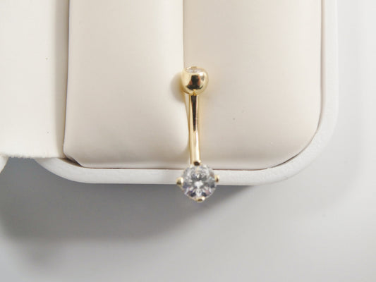 14k real solid yellow gold 5mm stone dangling belly button ring piercing